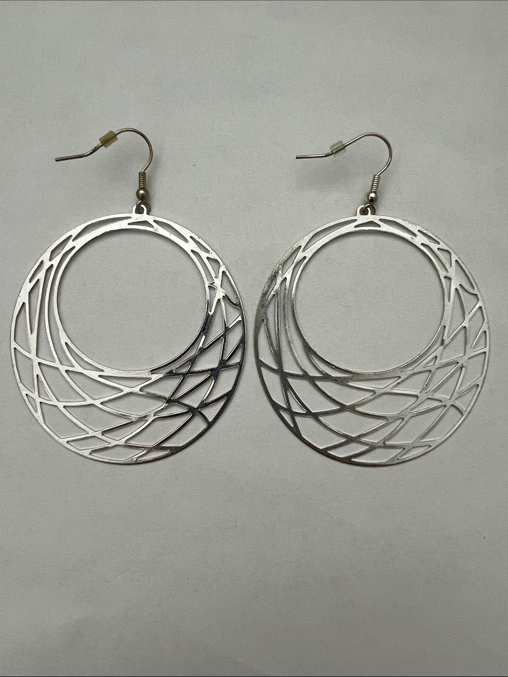 Silver Openwork Lattice Hoop Drop Earrings - Women Jewelry